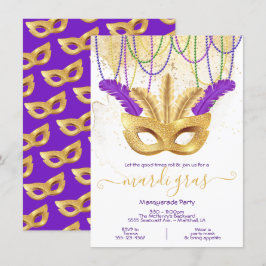 Mardi Gras Gold Masquerade Party Kaart