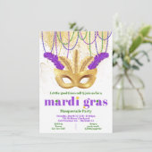 Mardi Gras Gold Masquerade Party - Uitnodiging (Staand voorkant)