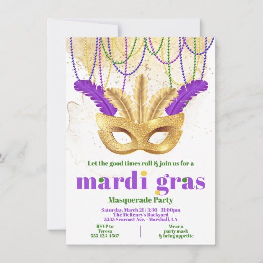 Mardi Gras Gold Masquerade Party - Uitnodiging (Voorkant)