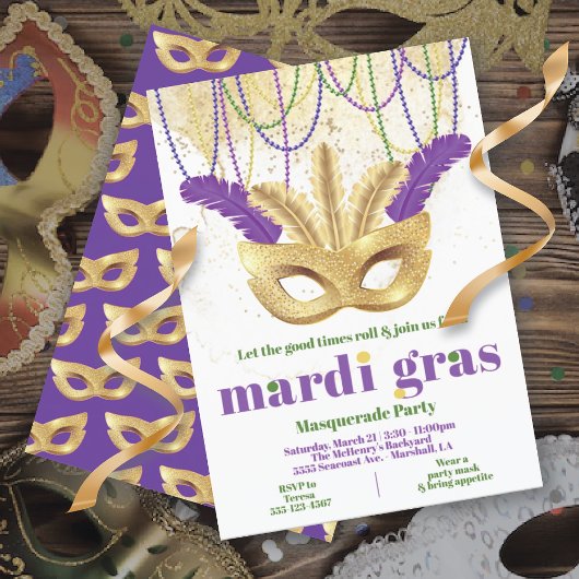 Mardi Gras Gold Masquerade Party - Uitnodiging