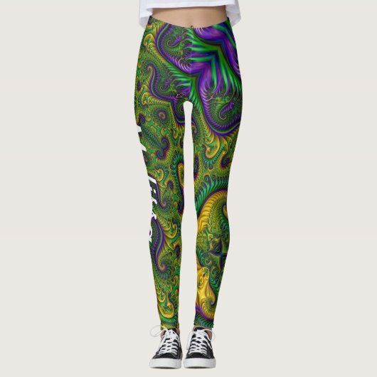 Mardi Gras Gold Paarse Black Green Leggings Naam (Voorkant)