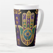 Mardi Gras Gold Purple Green Hamsas Art Latte Mok (Rechterhoek)