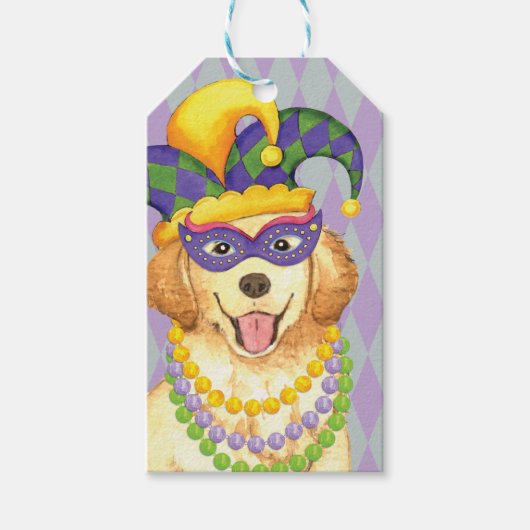 Mardi Gras Golden Retriever Cadeaulabel (Voorkant)