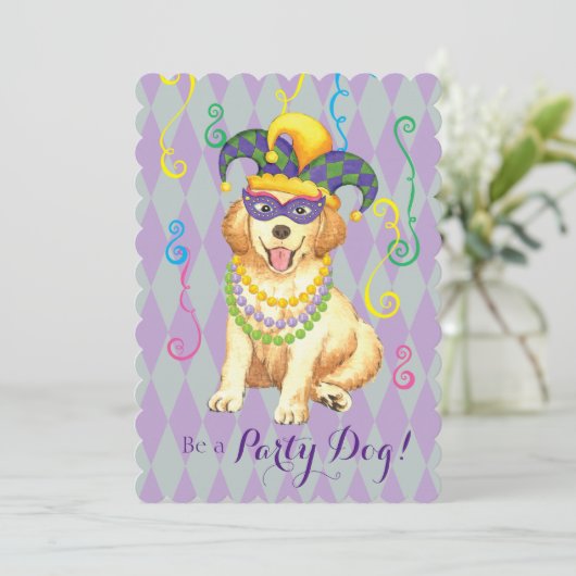 Mardi Gras Golden Retriever Kaart (Staand voorkant)