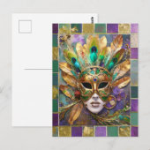 Mardi Gras Goud en Groen Pauw Veer Masker Briefkaart (Voorkant / Achterkant)