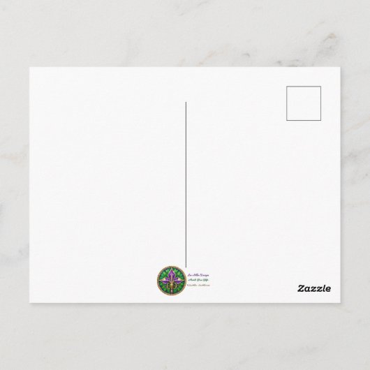 Mardi Gras Goud en Groen Pauw Veer Masker Briefkaart (Achterkant)