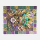 Mardi Gras Goud en Groen Pauw Veer Masker Fleece Deken (Voorkant (Horizontaal))