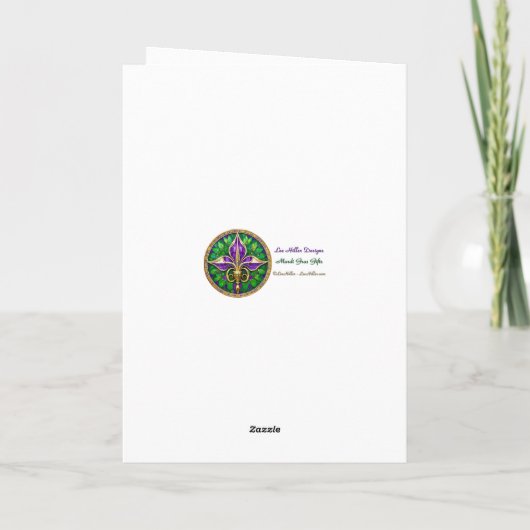 Mardi Gras Goud en Groen Pauw Veer Masker Kaart (Achterkant)