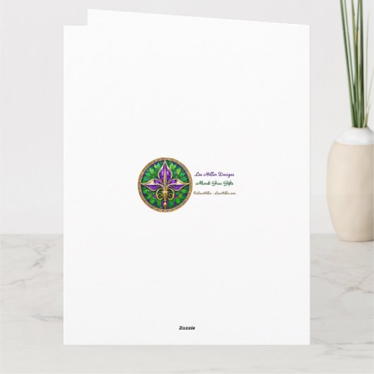 Mardi Gras Goud en Groen Pauw Veer Masker Kaart (Achterkant)