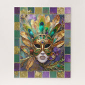 Mardi Gras Goud en Groen Pauw Veer Masker Legpuzzel (Verticaal)