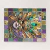 Mardi Gras Goud en Groen Pauw Veer Masker Legpuzzel (Horizontaal)