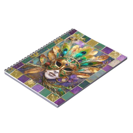 Mardi Gras Goud en Groen Pauw Veer Masker Notitieboek (Linkerzijde)