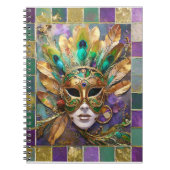 Mardi Gras Goud en Groen Pauw Veer Masker Notitieboek (Voorkant)