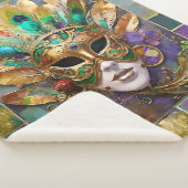 Mardi Gras Goud en Groen Pauw Veer Masker Sherpa Deken (3/4)