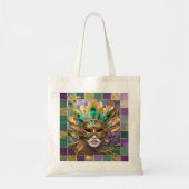Mardi Gras Goud en Groen Pauw Veer Masker Tote Bag (Voorkant)