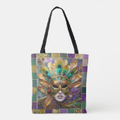 Mardi Gras Goud en Groen Pauw Veer Masker Tote Bag (Achterkant)