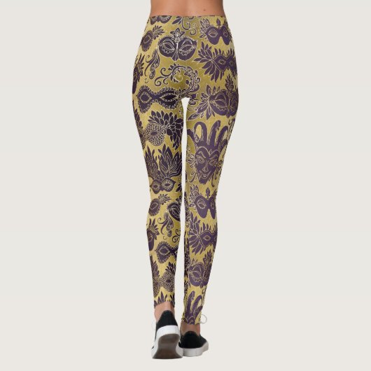 Mardi Gras Goud en Paarse Maskers Leggings (Achterkant)