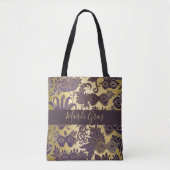 Mardi Gras Goud en Paarse Maskers Monogrammed Tote Bag (Voorkant)