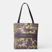 Mardi Gras Goud en Paarse Maskers Monogrammed Tote Bag (Achterkant)