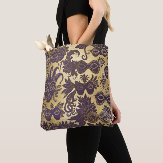 Mardi Gras Goud en Paarse Maskers Tote Bag (Dichtbij)