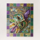Mardi Gras Goud & Groen Kleurrijke Veren Masker Legpuzzel (Verticaal)
