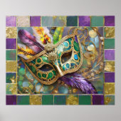 Mardi Gras Goud & Groen Kleurrijke Veren Masker Poster (Voorkant)