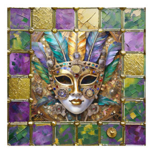 Mardi Gras Goud & Keramiek Kleurrijk Veer Masker Foto Afdruk