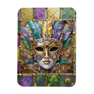 Mardi Gras Goud & Keramiek Kleurrijk Veer Masker Magneet