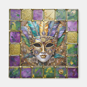 Mardi Gras Goud & Keramiek Kleurrijk Veer Masker Magneet