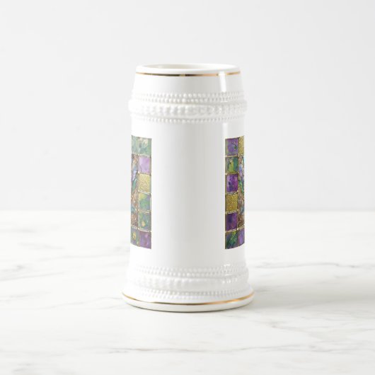 Mardi Gras Goud & Keramisch Kleurrijk Veermasker Bierpul (Center)