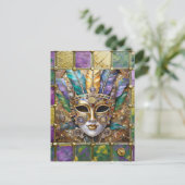 Mardi Gras Goud & Keramisch Kleurrijk Veermasker Briefkaart (Staand voorkant)