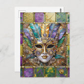 Mardi Gras Goud & Keramisch Kleurrijk Veermasker Briefkaart (Voorkant / Achterkant)