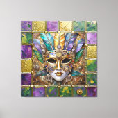 Mardi Gras Goud & Keramisch Kleurrijk Veermasker Canvas Afdruk (Voorkant)