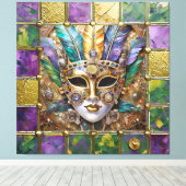 Mardi Gras Goud & Keramisch Kleurrijk Veermasker Canvas Afdruk (Insitu (Houten vloer))