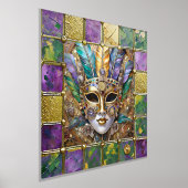 Mardi Gras Goud & Keramisch Kleurrijk Veermasker Folie Afdrukken (Laagn)