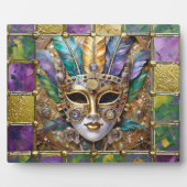 Mardi Gras Goud & Keramisch Kleurrijk Veermasker Fotoplaat (Voorkant)