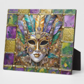 Mardi Gras Goud & Keramisch Kleurrijk Veermasker Fotoplaat (Zijkant)