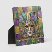 Mardi Gras Goud & Keramisch Kleurrijk Veermasker Fotoplaat (Voorkant)
