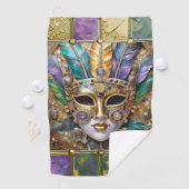 Mardi Gras Goud & Keramisch Kleurrijk Veermasker Golfhanddoek (Insitu)