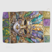 Mardi Gras Goud & Keramisch Kleurrijk Veermasker Golfhanddoek (Horizontaal)