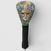 Mardi Gras Goud & Keramisch Kleurrijk Veermasker Golfheadcover (Voorkant)