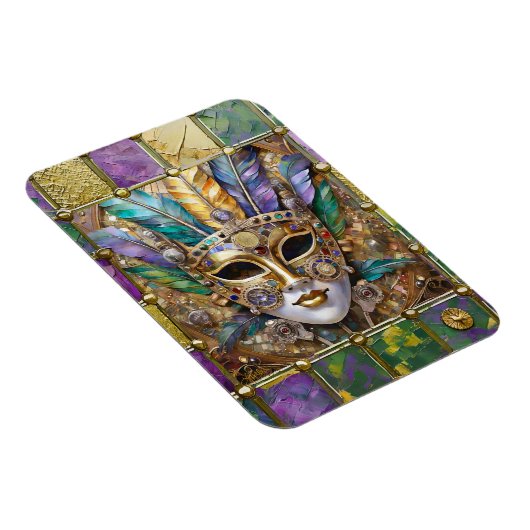 Mardi Gras Goud & Keramisch Kleurrijk Veermasker Magneet (Rechterzijde)