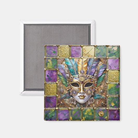 Mardi Gras Goud & Keramisch Kleurrijk Veermasker Magneet (Voorkant / Achterkant)