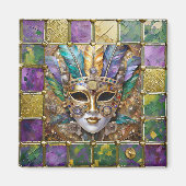Mardi Gras Goud & Keramisch Kleurrijk Veermasker Magneet (Voorkant)
