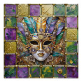 Mardi Gras Goud & Keramisch Kleurrijk Veermasker Perfect Poster (Voorkant)