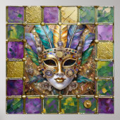 Mardi Gras Goud & Keramisch Kleurrijk Veermasker Poster (Voorkant)