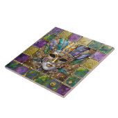 Mardi Gras Goud & Keramisch Kleurrijk Veermasker Tegeltje (Zijkant)