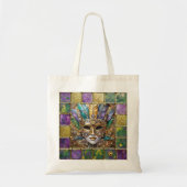 Mardi Gras Goud & Keramisch Kleurrijk Veermasker Tote Bag (Voorkant)