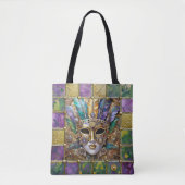 Mardi Gras Goud & Keramisch Kleurrijk Veermasker Tote Bag (Voorkant)