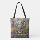 Mardi Gras Goud & Keramisch Kleurrijk Veermasker Tote Bag (Achterkant)